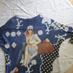 Made in Italy lightweight poly sweater with Girl with sunglasses print sz M
